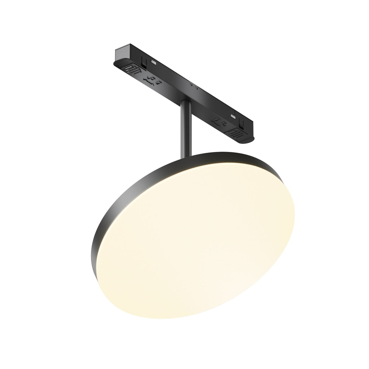Plato LED Circular spotlight in Black for magnetic Exility track, designed for focused circular lighting.
