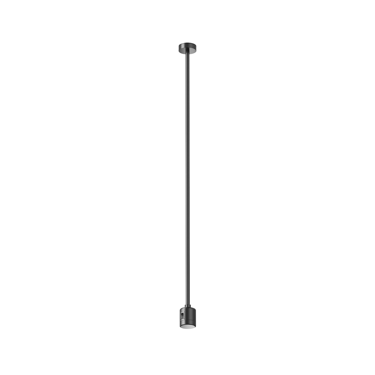 Maytoni Flarity Live Parts track lighting adapter in black aluminium with ceiling canopy, rigid drop rod and lampholder fitting, on a white background.