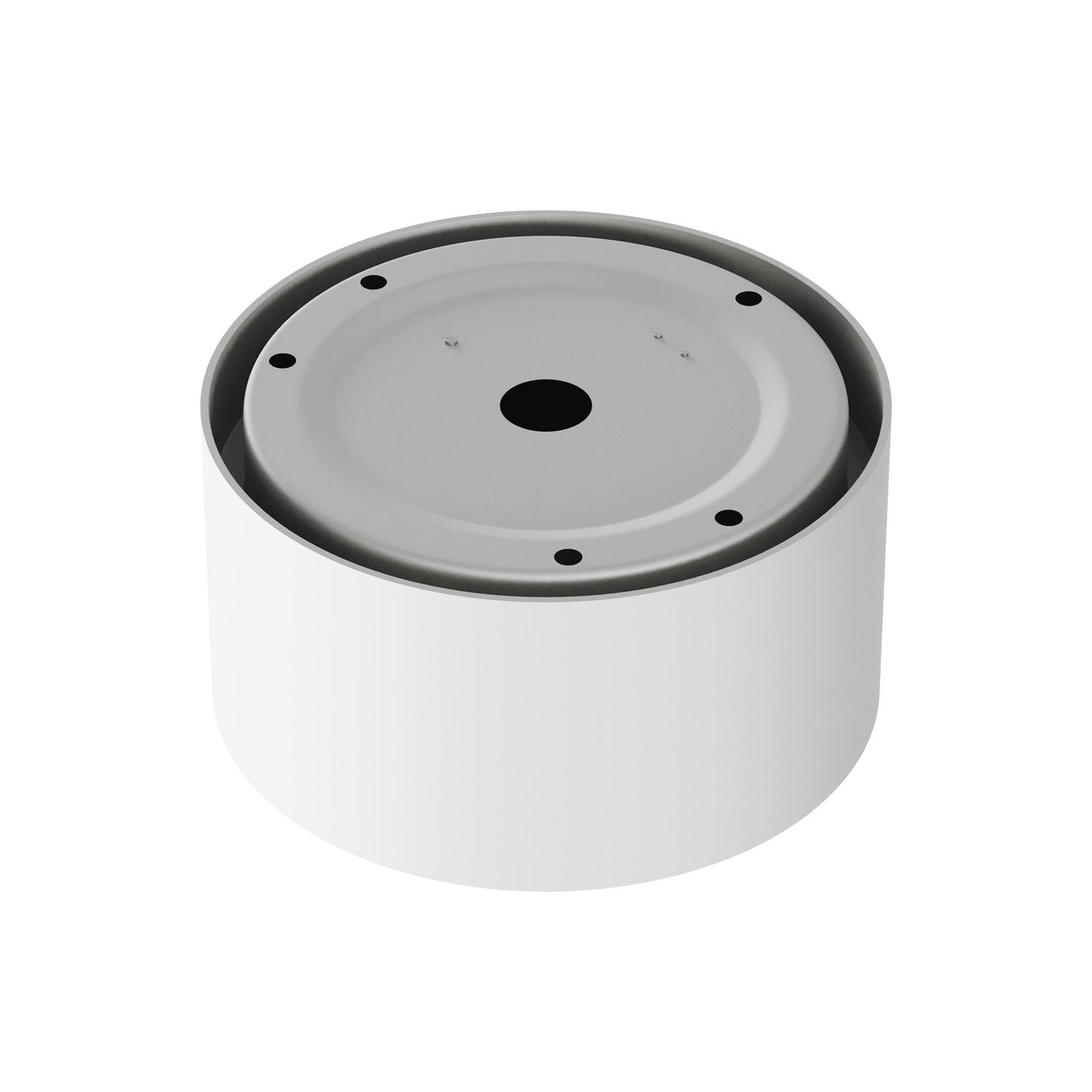 The Vega LED Round Surface Downlight 15W 3000K - White is a round, white, cylindrical device with a gray circular top featuring multiple holes and a central black dot. It has a CRI of 90, offering minimalistic modern design and superior lighting quality.