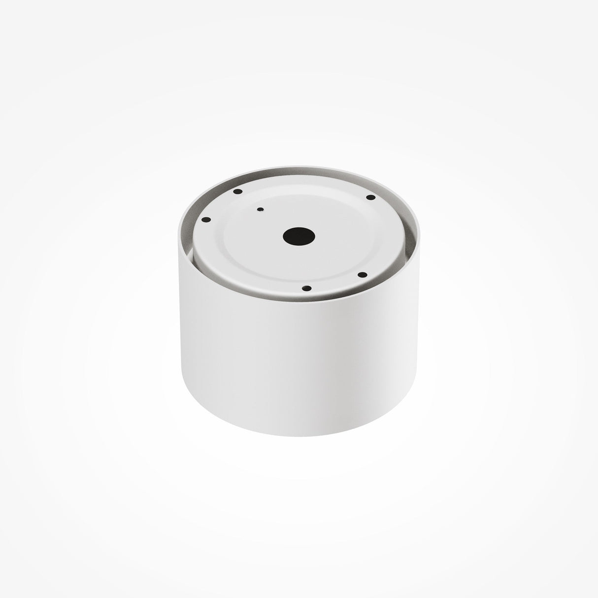 Centered on a plain white background is a small, white, cylindrical object with a flat top and several holes, resembling the energy-efficient Vega LED Round Surface Downlight. This 8W lighting solution offers effective illumination for various settings.