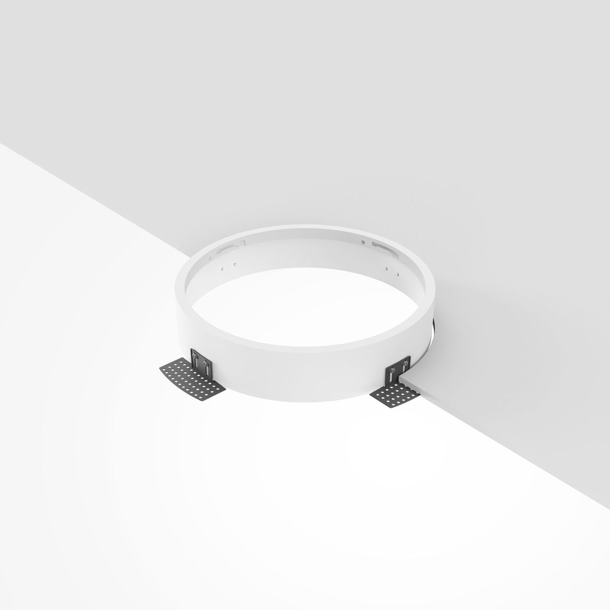 Technical feature view of Zon Mounting Ring in white, showcasing its practicality and adaptability for various lighting needs