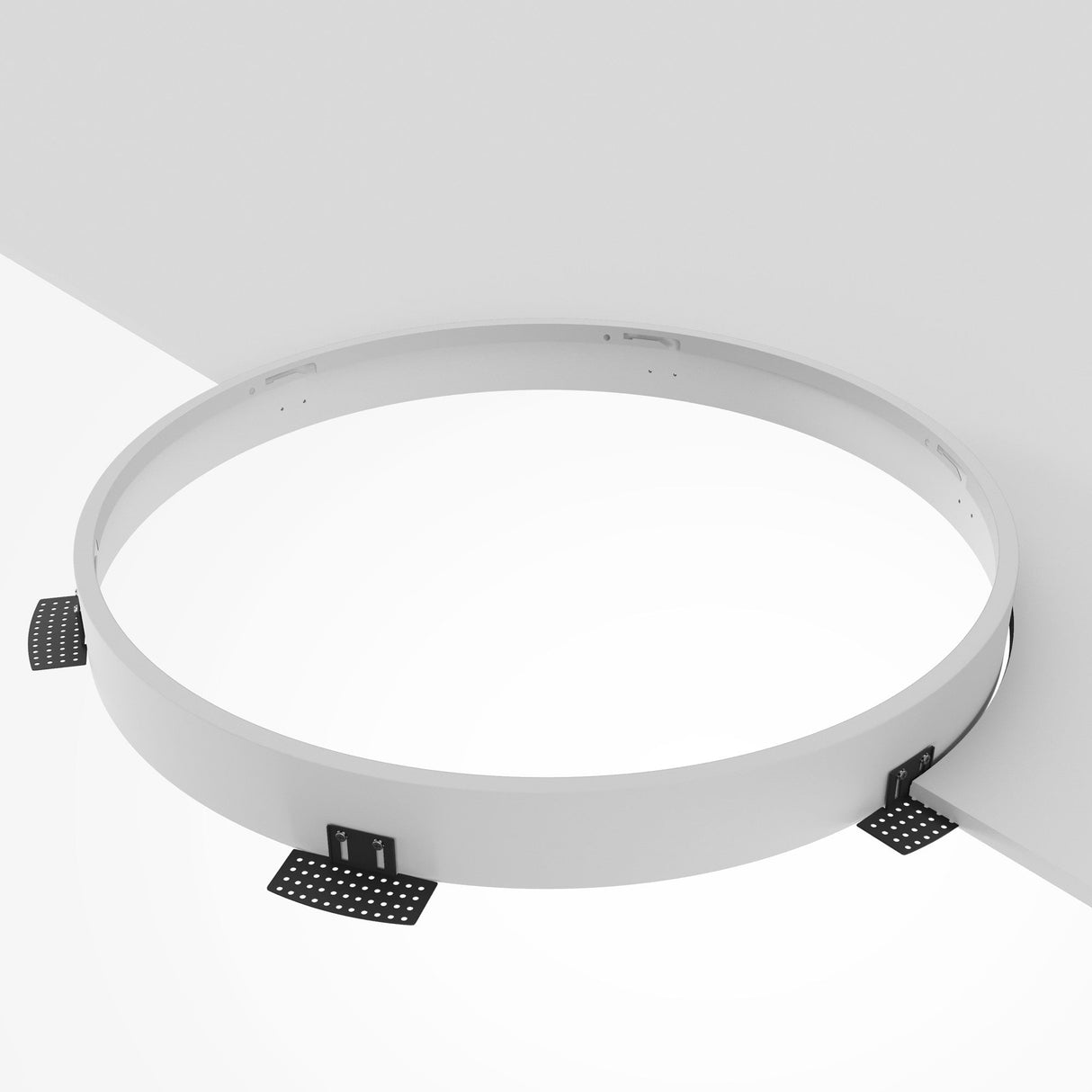 Technical feature view of Zon Mounting Ring in white, showcasing its practical design and compatibility with various recessed lights