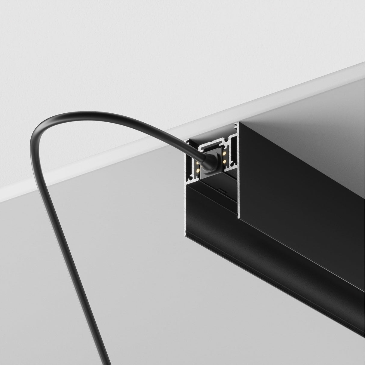 Technical feature view of S35 Magnetic Surface-Mounted Track in Black, emphasizing functionality and design.