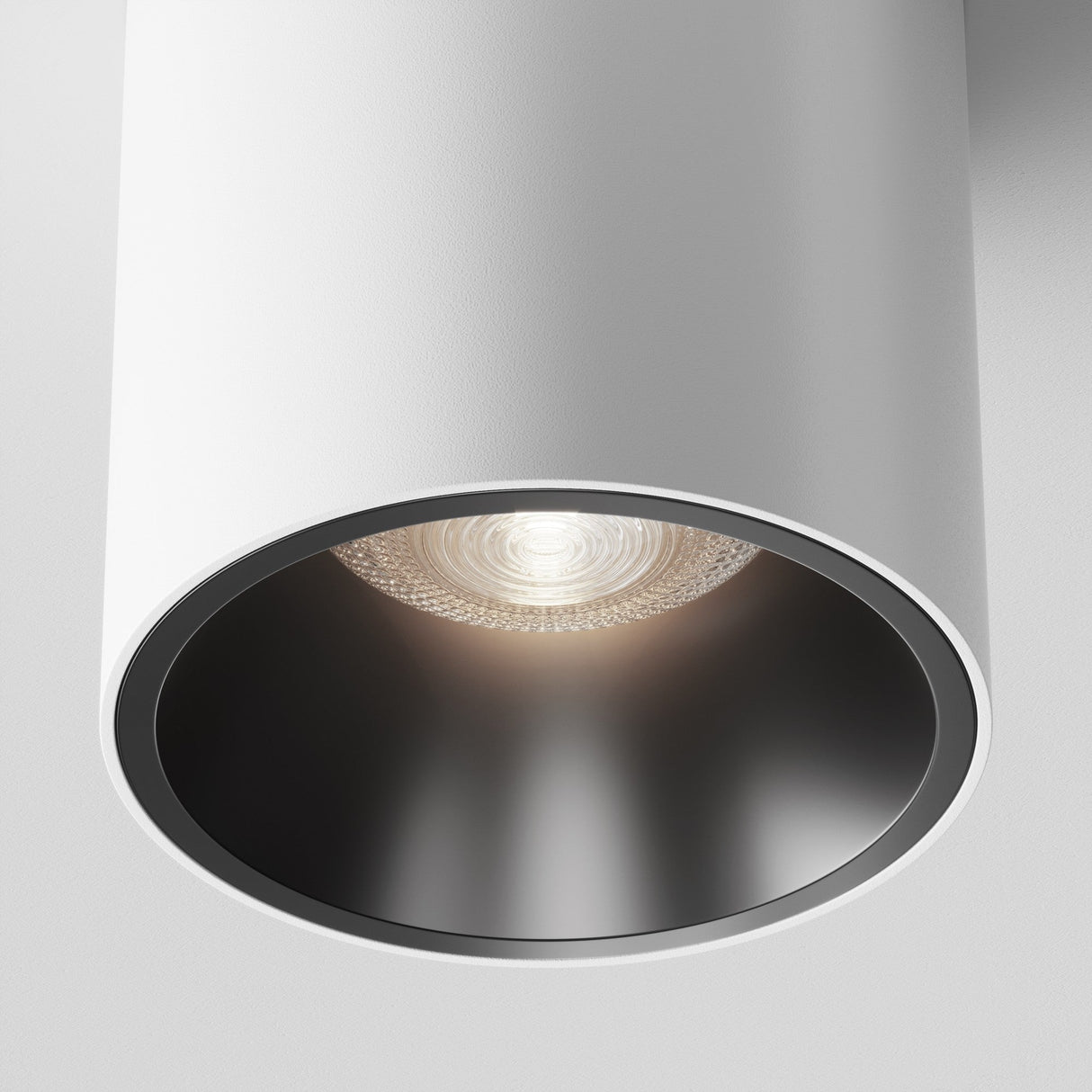 Detailed shot of Alfa LED Round Surface Downlight in white and black, capturing its high-quality finish and contemporary appeal