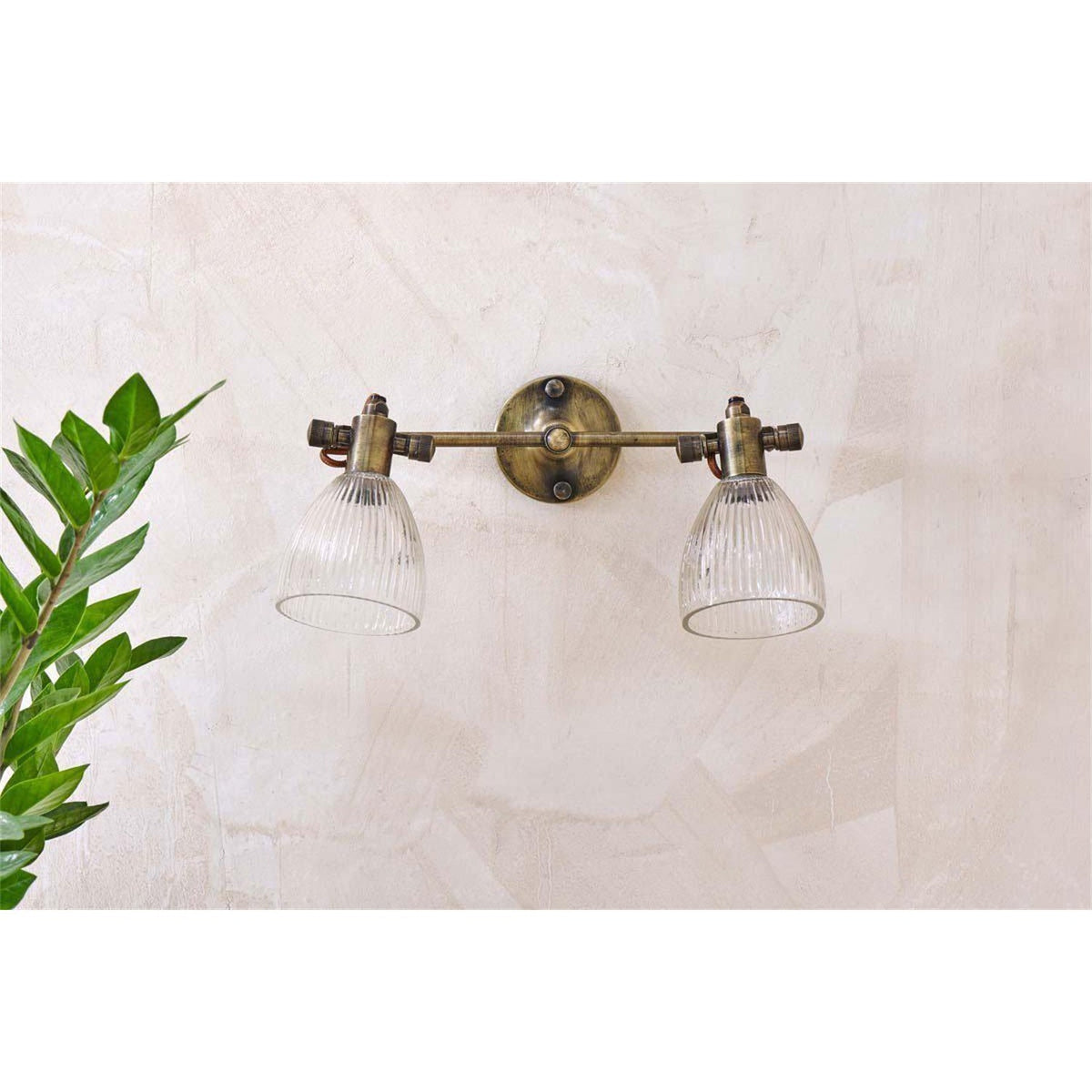 Rarni 2 Light Glass Wall Light - Antique Brass