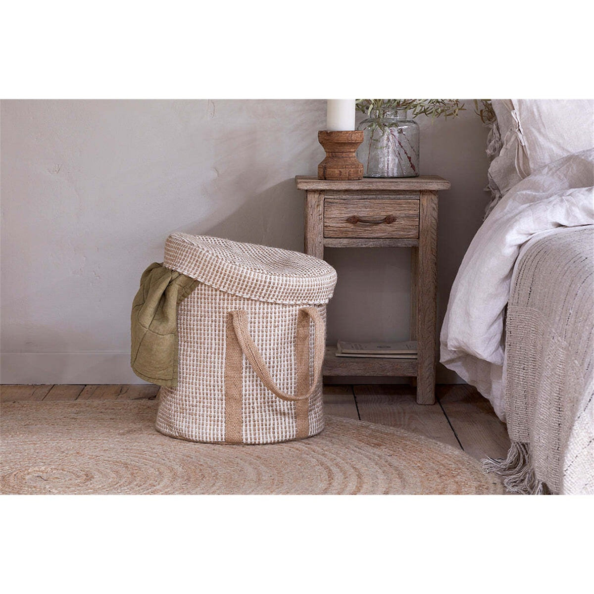 Rohia Cotton & Jute Laundry Basket - Natural & Cream