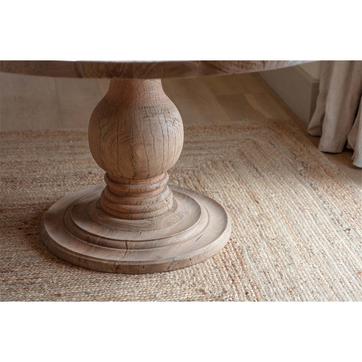 Laya Large Round Carved Mango Wood Dining Table - Natural