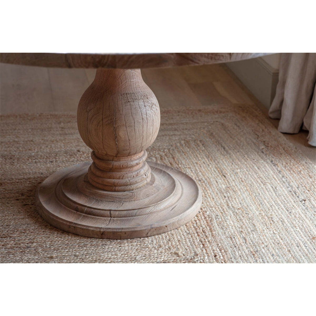 Laya Small Round Carved Mango Wood Dining Table - Natural