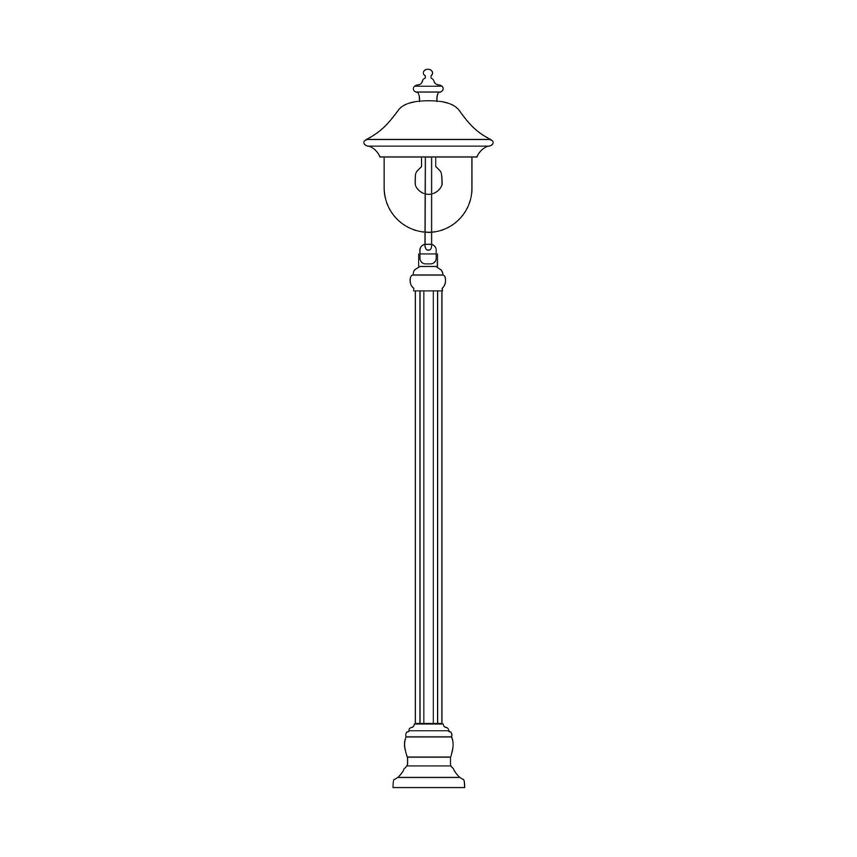 Volute Copper Top Outdoor Adjustable Lamp Post, a traditional 136cm aluminium column with a domed lantern head and finial, single E27 fitting, shown on a plain white background.