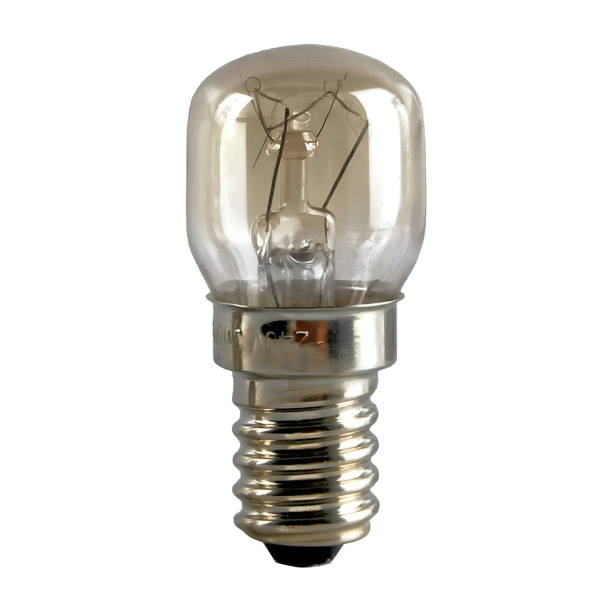The Eveready 15W Non-dimmable Oven Bulb, with its clear glass design and visible internal filament, features a small E14 screw base and is heat resistant up to 300°C, making it ideal as an oven bulb. It comes in a pack of two and is showcased against a plain white background.