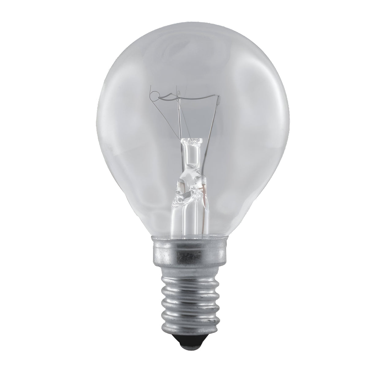 The Eveready 40W Non-dimmable Oven Bulb, designed with a silver E14 screw base, is showcased against a white background. Its clear, round structure reveals the visible filament, emphasizing its straightforward and heat-resistant design suitable up to 300°C.