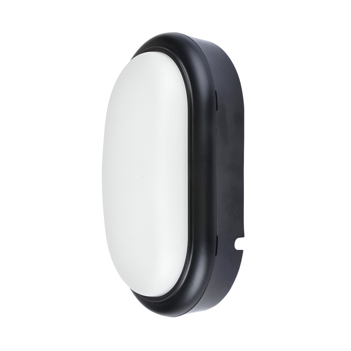 The Energizer Outdoor 15W PIR LED Oval Bulkhead in Black offers a sleek design with its modern wall light fixture and rounded white cover, making it an ideal choice for outdoor illumination. Its versatile design fits well into any minimalist and contemporary setting, suitable for both indoor and outdoor use.
