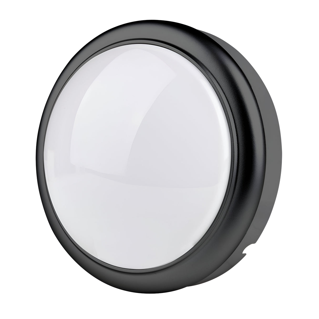 This wall light fixture, named the Energizer Outdoor 14W LED Round Bulkhead 4000K - Black, features a round design with a black edge and a white domed diffuser. It provides energy-efficient lighting and holds an IP54 rating for dependable use both indoors and outdoors.
