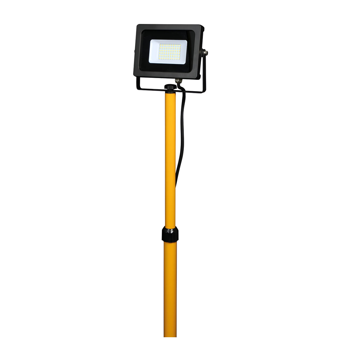 The PowerMaster 20W LED Telescopic Worklight is a durable option with an IP65 rating, featuring a portable yellow telescopic stand and adjustable black lamp head. Ideal for outdoor or construction tasks, it includes an attached power cable for convenience.