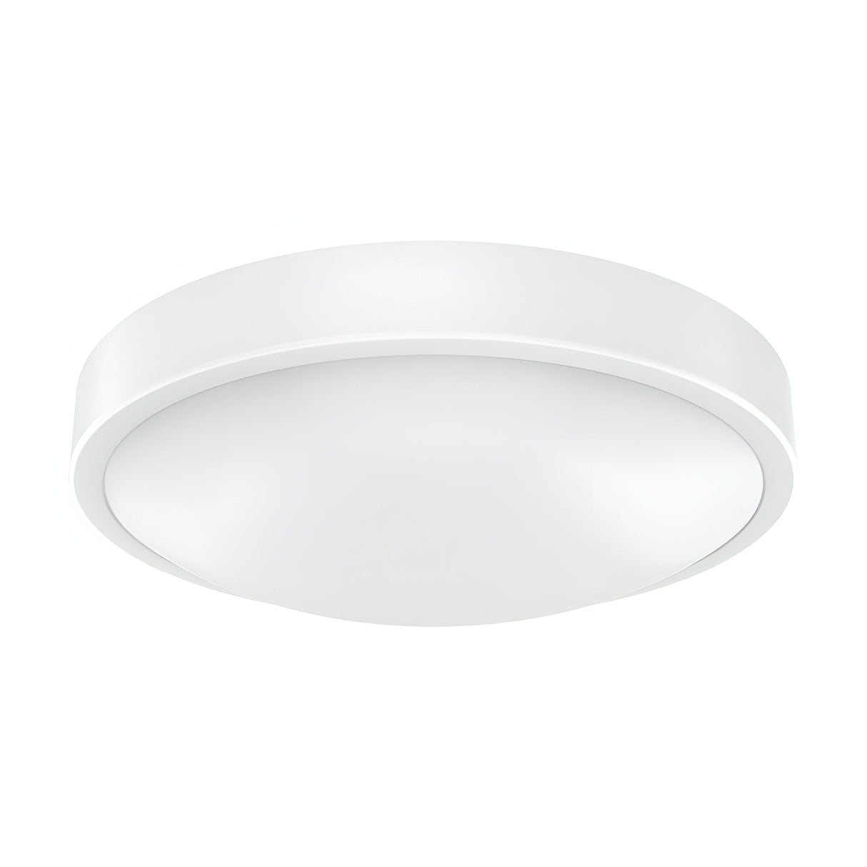 The Energizer Outdoor 17W LED Bulkhead With Sensor Light 4000K - White is a round, white ceiling light fixture with a minimalist design. It has a flush mount style and a slightly domed cover that evenly spreads LED lighting for energy efficiency, making its modern and sleek appearance suitable for various interior settings.