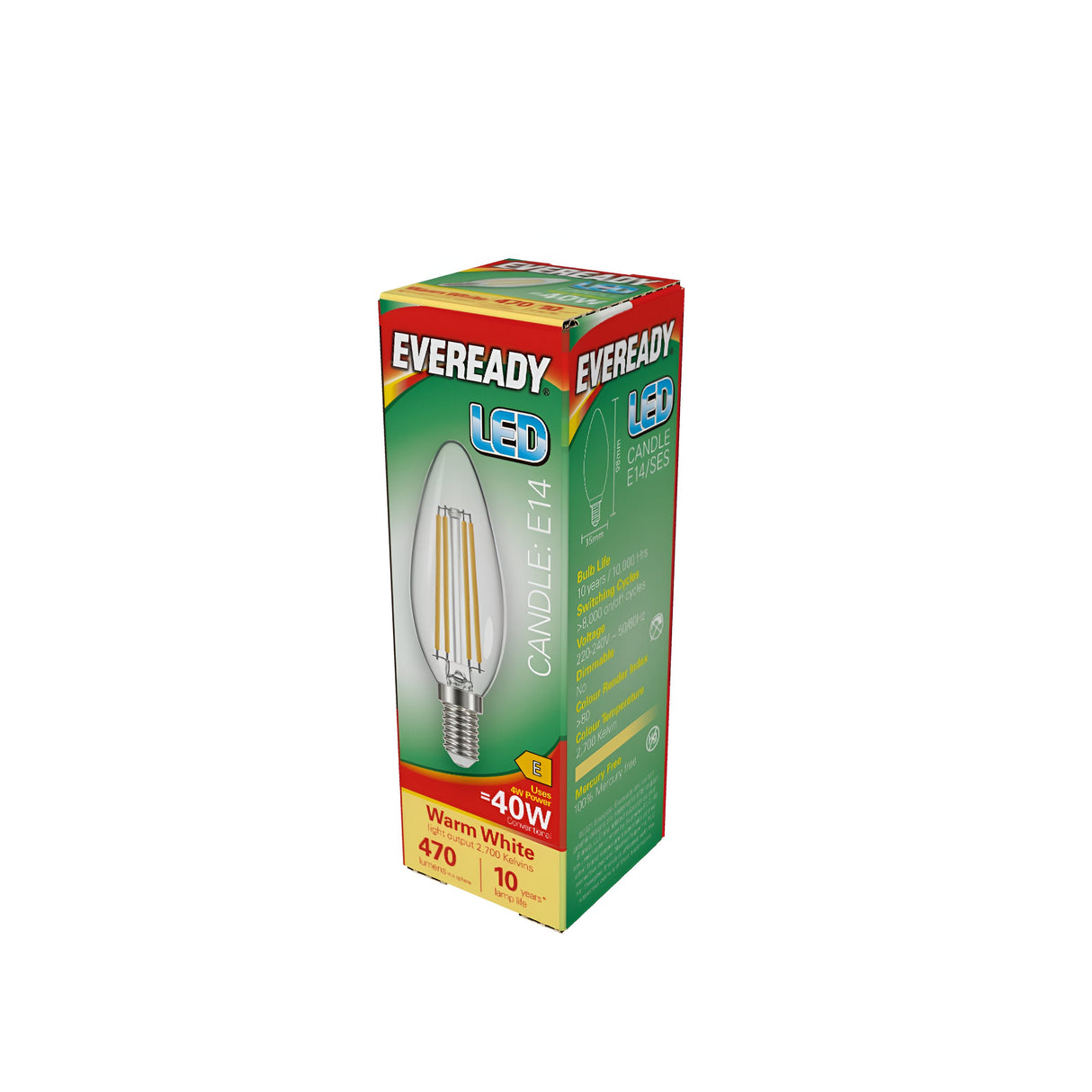 Eveready LED Filament Candle E14 (SES) 470lm 4W 2,700K (Warm White)