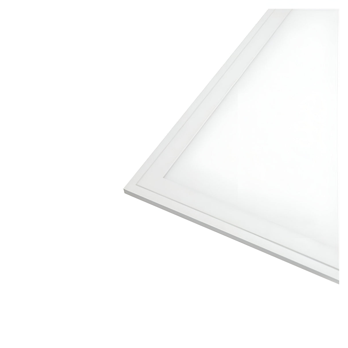 Close-up of the Lumilife LED 300x1200mm Panel Light - 6500K, positioned diagonally on a white background. This light features a simple, clean design with a narrow border and offers CCT adjustable settings for enhanced energy efficiency.