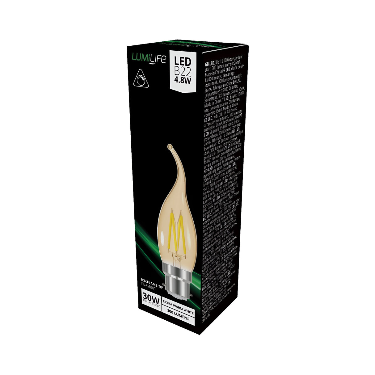 LumiLife LED Flame Tip Filament B22 (BC) 330lm 4W 2,000K (Warm White) Dimmable
