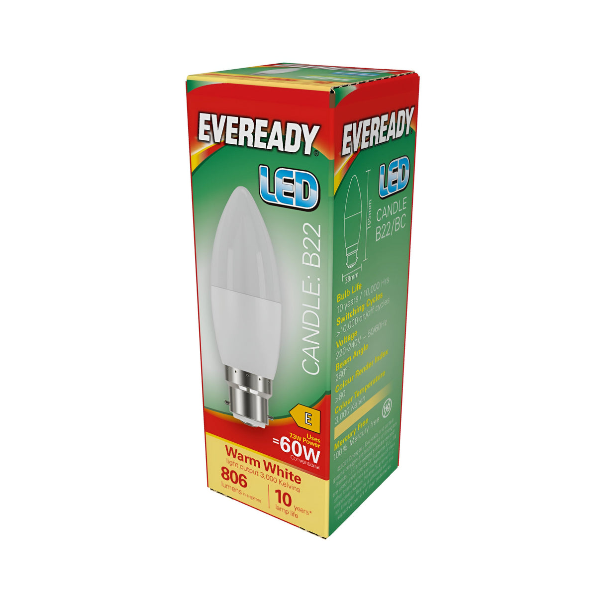 Eveready LED Candle B22 (BC) 806lm 7.3W 3,000K (Warm White)