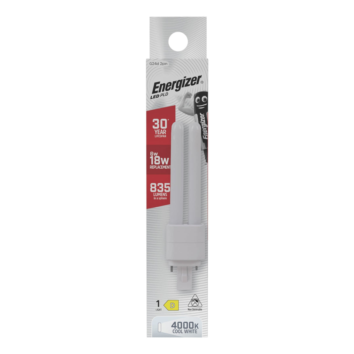Energizer 6W Non-Dimmable LED PLD 2-Pin Bulb - Cold White, G24d, 4000K
