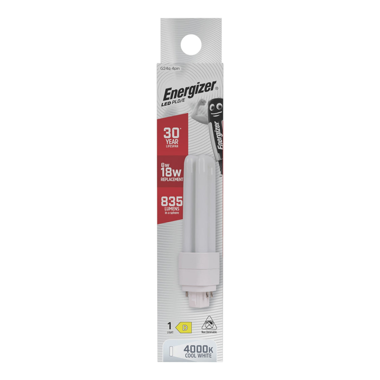 Energizer 6W Non-Dimmable LED PLD 4-Pin Bulb - Cold White, G24q, 4000K