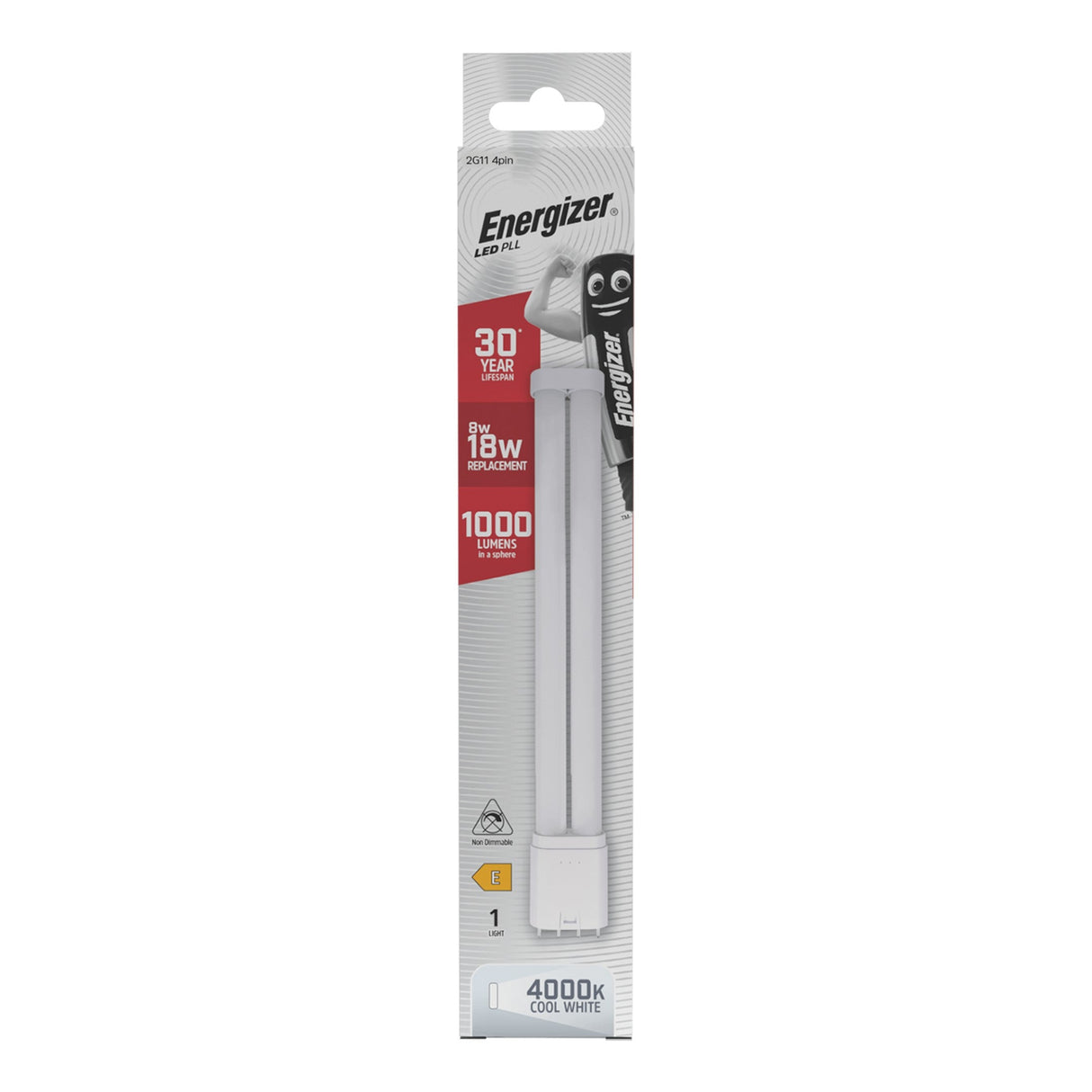 Energizer 8W Non-Dimmable LED PLL 4-Pin Bulb - Cold White, 2G11, 4000K