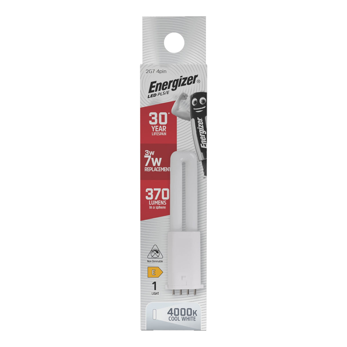 Energizer 5W Non-Dimmable LED PLS/E 4-Pin Bulb - Cold White, 2G7, 4000K, 370lm