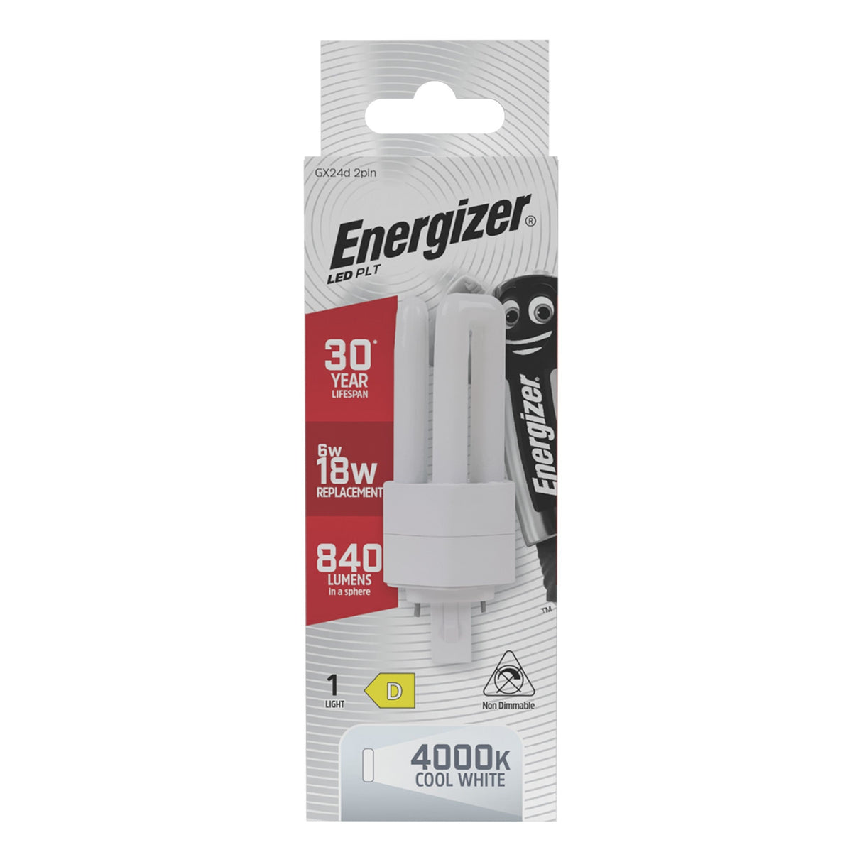 Energizer 6W Non-Dimmable LED PLT 2-Pin Bulb - Cold White, GX24d, 4000K