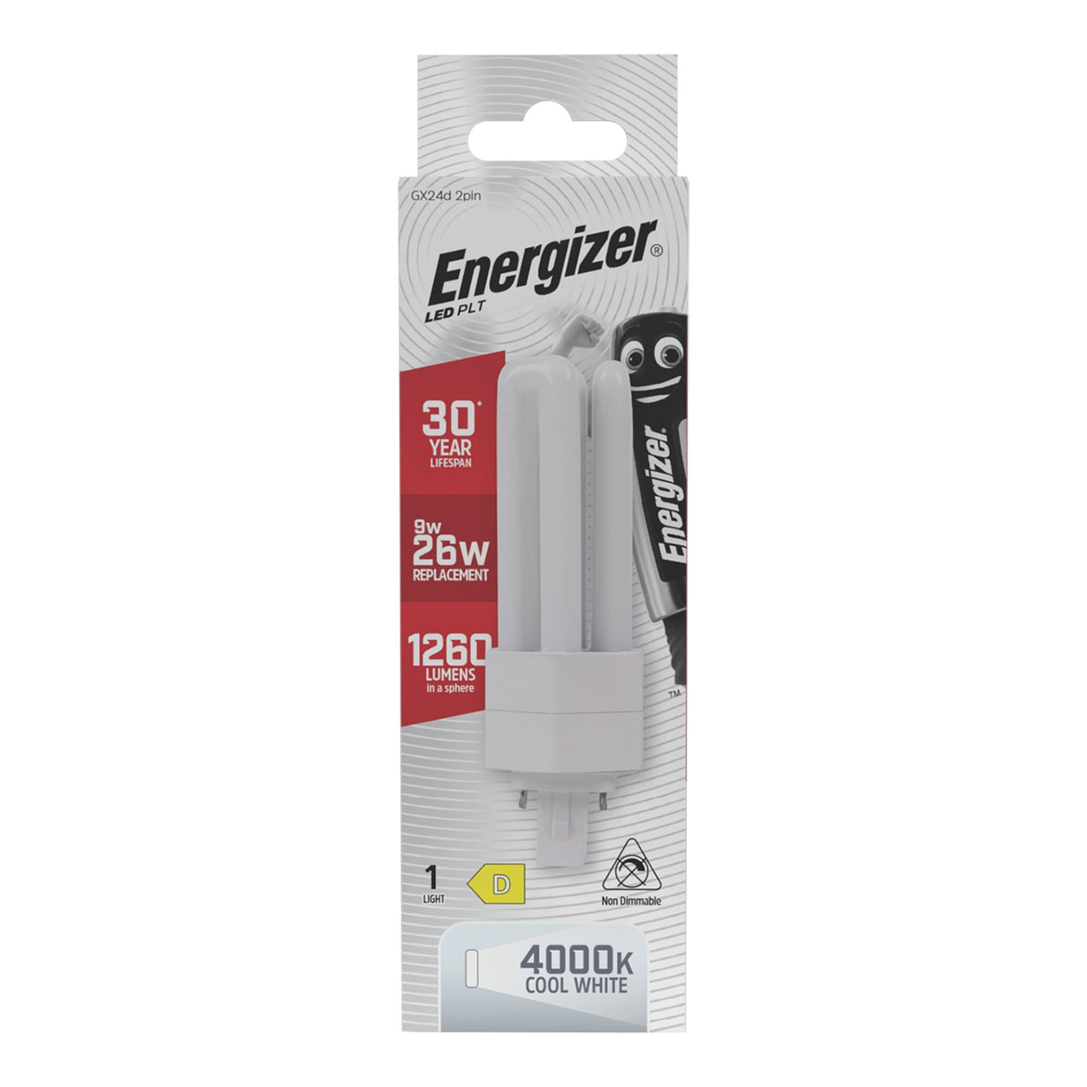 Energizer 9W Non-Dimmable LED PLT 2-Pin Bulb - Cold White, GX24d, 4000K