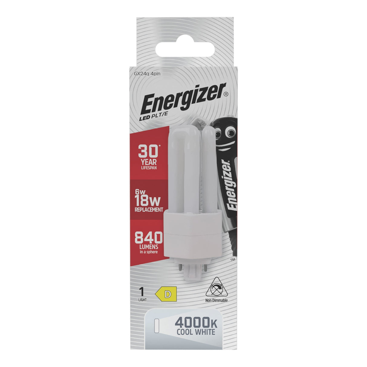 Energizer 6W Non-Dimmable LED PLT/E 4-Pin Bulb - Cold White, GX24q, 4000K