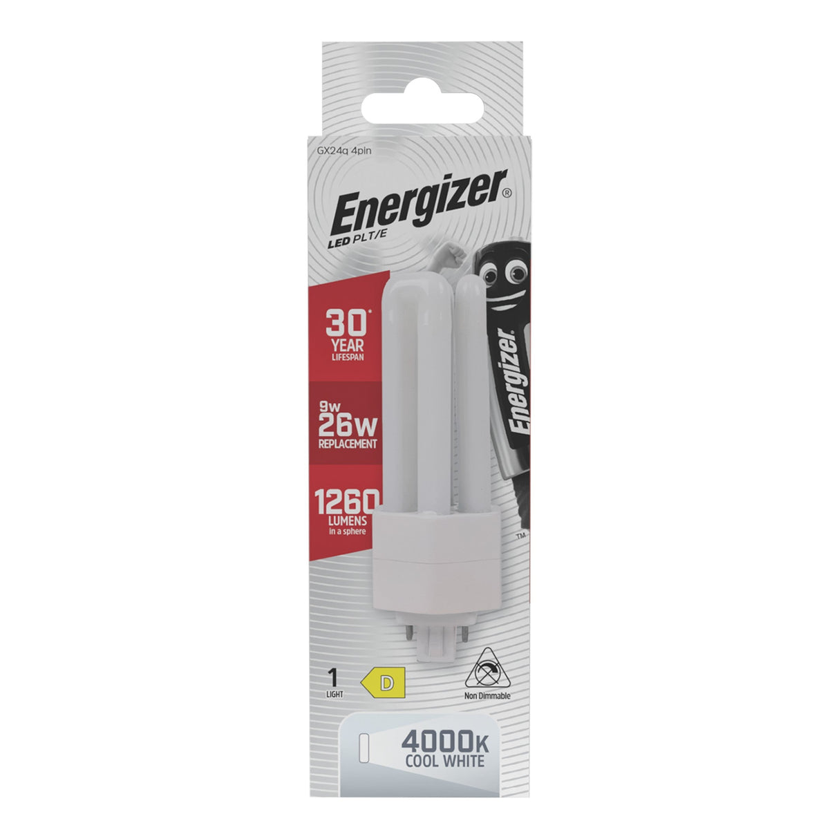 Energizer 9W Non-Dimmable LED PLT/E 4-Pin Bulb - Cold White, GX24q, 4000K