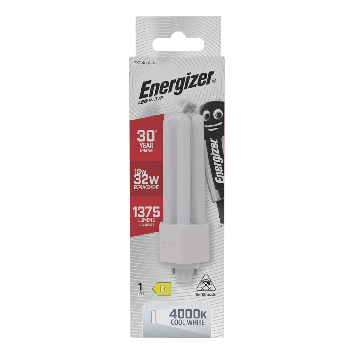 Energizer 10W Non-Dimmable LED PLT/E 4-Pin Bulb - Cold White, GX24q, 4000K