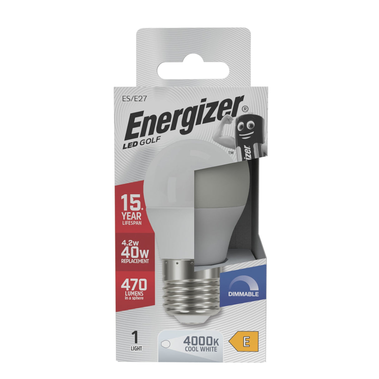 Energizer 4.2W Dimmable LED Golf Ball Bulb - Cold White, E27, 4000K