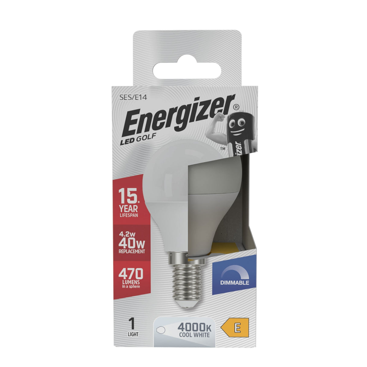 Energizer 4.2W Dimmable LED Golf Ball Bulb - Cold White, E14, 4000K