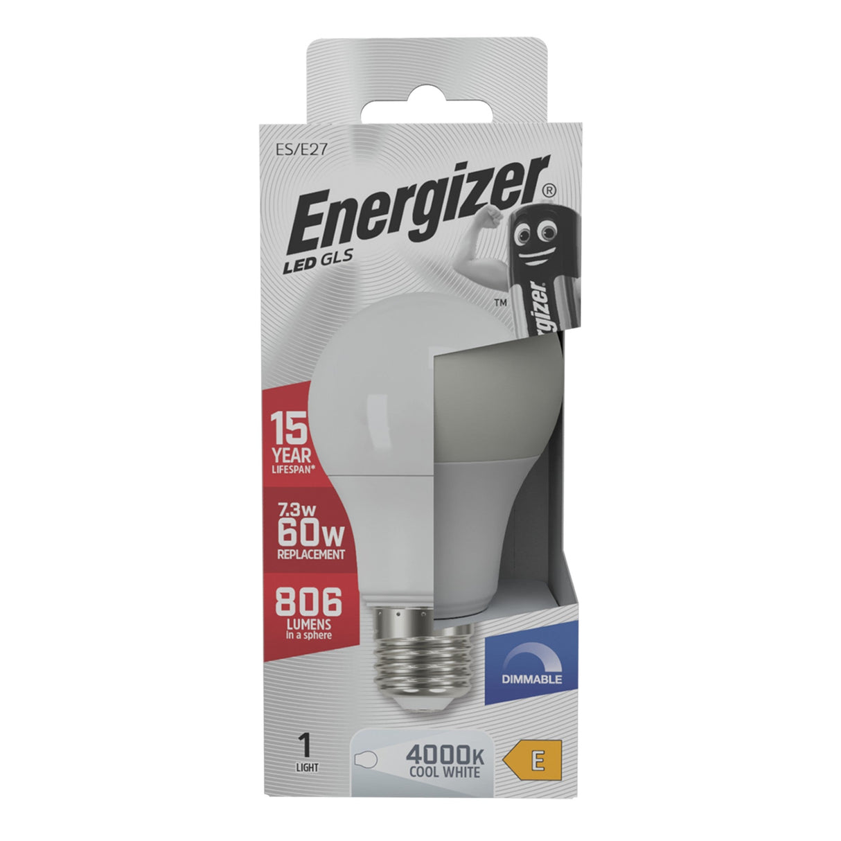 Energizer 7.3W Dimmable GLS LED Bulb - Cold White, E27, 4000K
