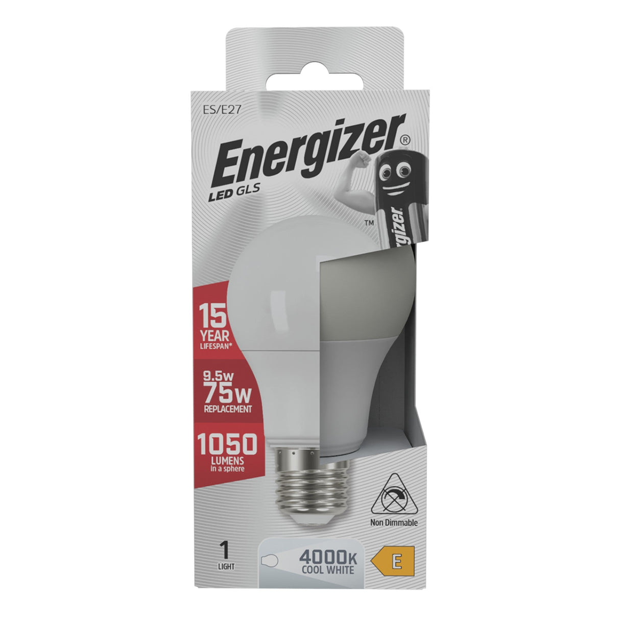 Energizer 9.5W Non-Dimmable GLS LED Bulb - Cold White, E27, 4000K