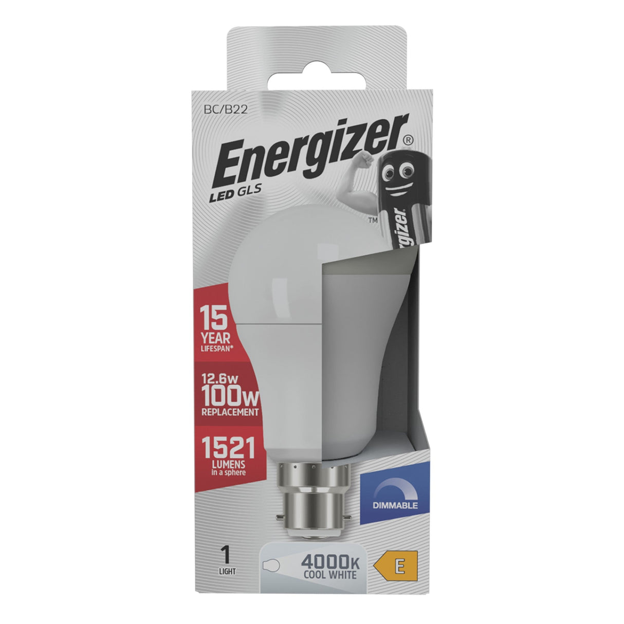 Energizer 12.6W Dimmable GLS LED Bulb - Cold White, B22, 4000K