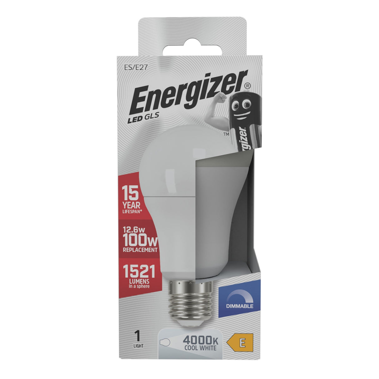 Energizer 12.6W Dimmable GLS LED Bulb - Cold White, E27, 4000K