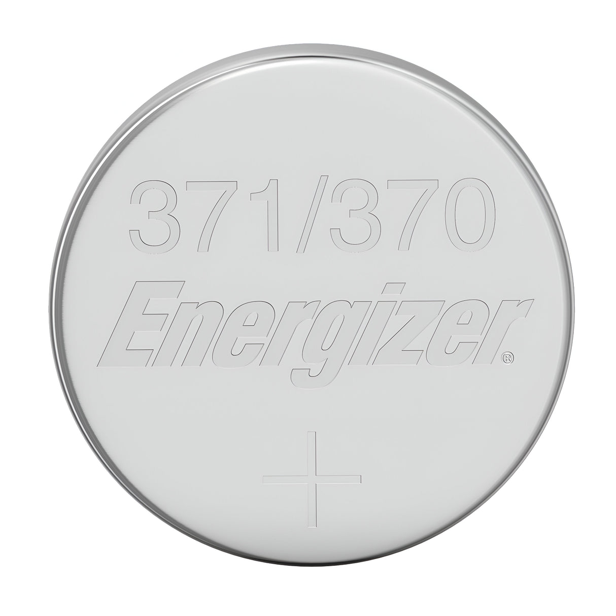An Energizer 370/371 Silver Oxide Button Cell Battery, this precision power source features the brand name engraved on its surface alongside the numbers 370/371 and a plus sign indicating positive polarity.