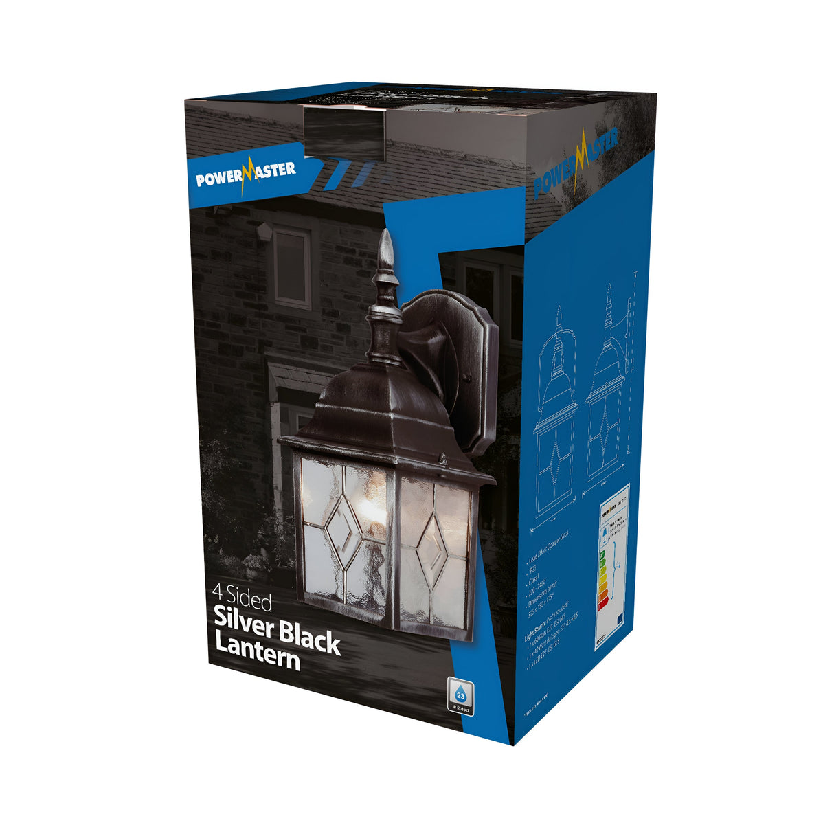 PowerMaster IP23 4-Sided Lantern - Leaded / Silver Black