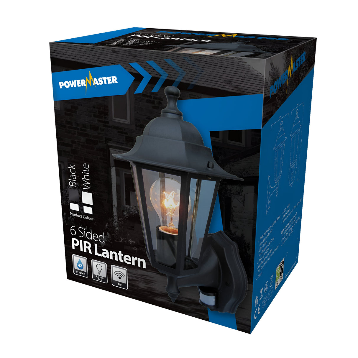 PowerMaster IP43 6-Sided PIR Lantern - Black