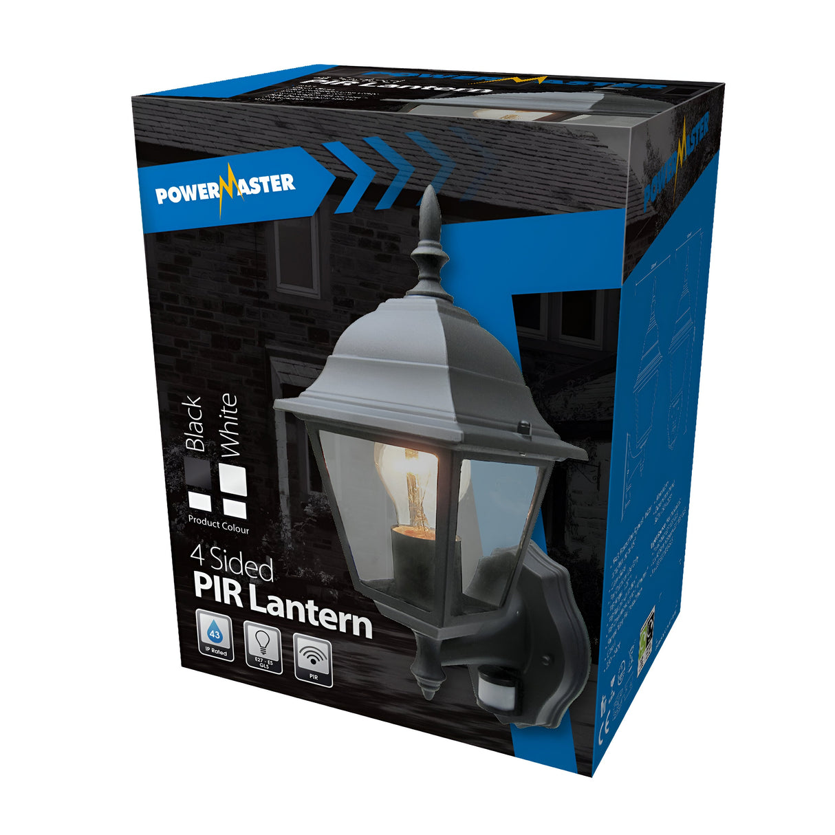 PowerMaster IP43 4-Sided PIR Lantern - Black