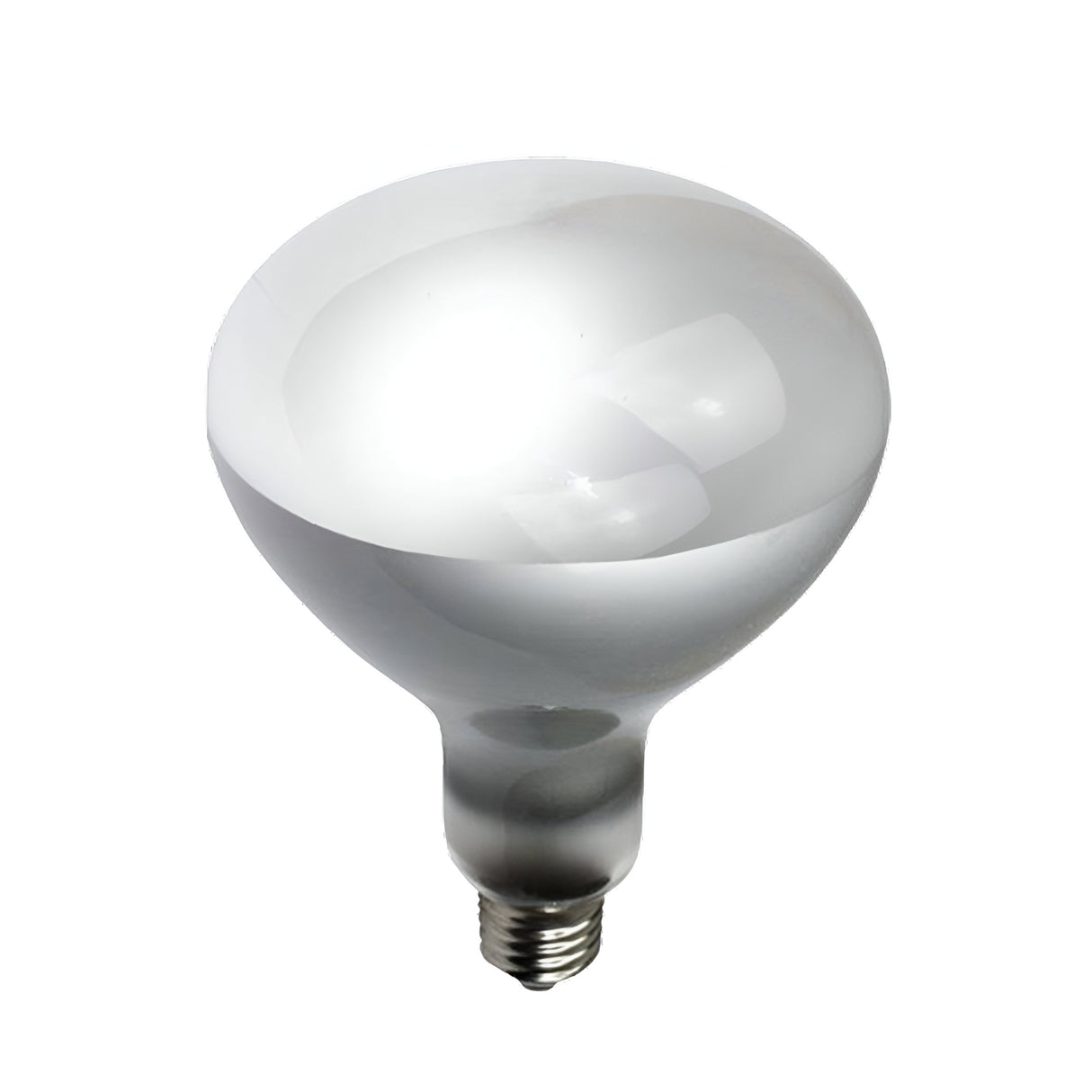 A reflective silver light bulb with a wide, rounded top and standard E27 screw base, isolated on a white background. The bulb's shiny surface creates subtle reflections similar to an Eveready Infra Red Non-dimmable Heater Bulb in a warm 2700K color temperature.