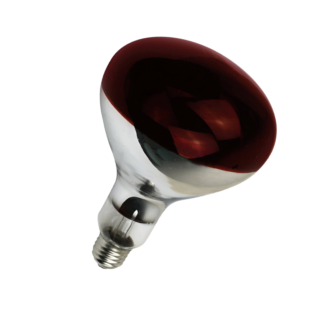 Against a plain white background is the Eveready Infra Red Non-dimmable Heater Bulb, featuring a red finish with a reflective surface and a silver E27 base. This 250W incandescent heater bulb offers easy installation with its standard screw fitting and emits light at 2000K.