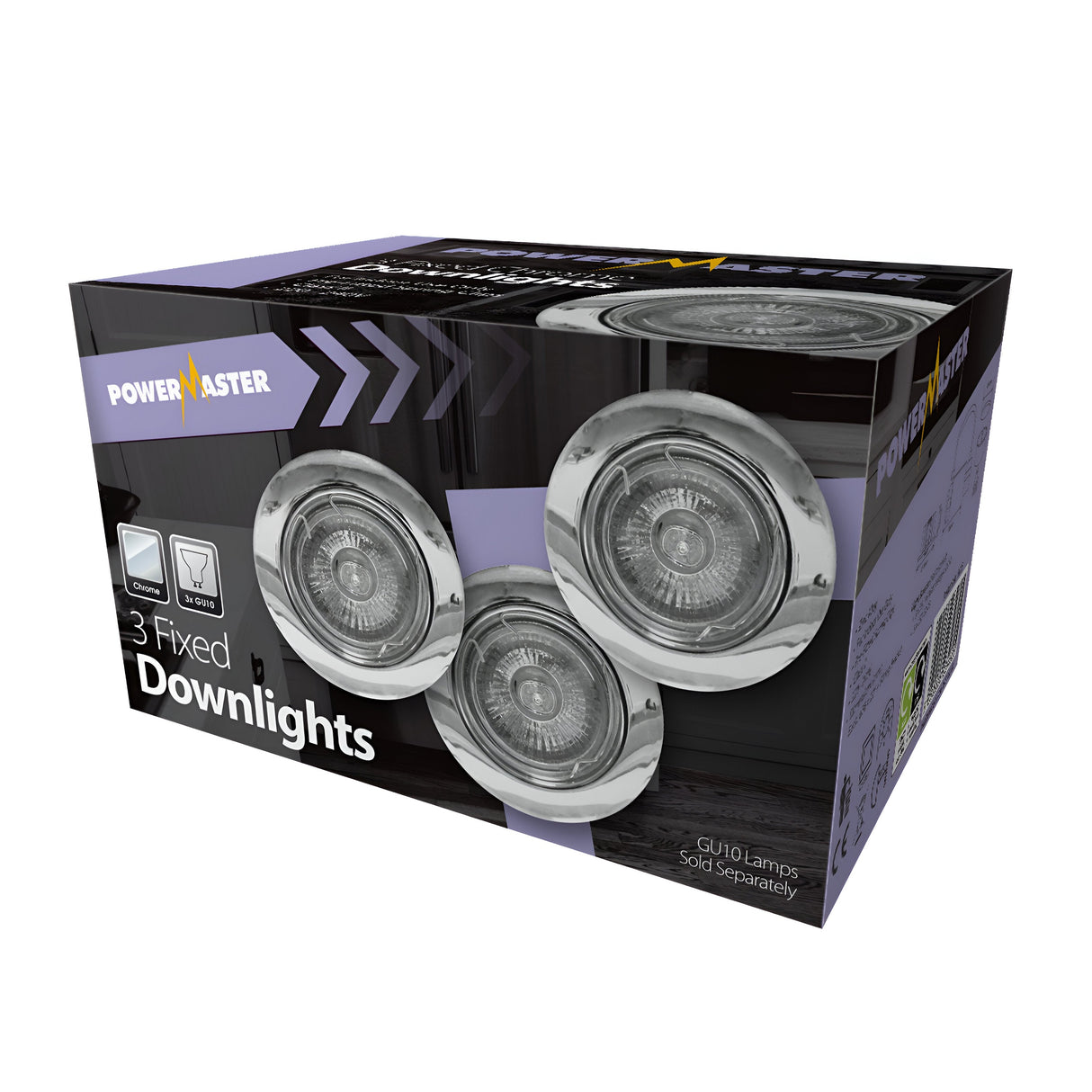 PowerMaster Indoor 3 Pack Fixed Downlights - Chrome