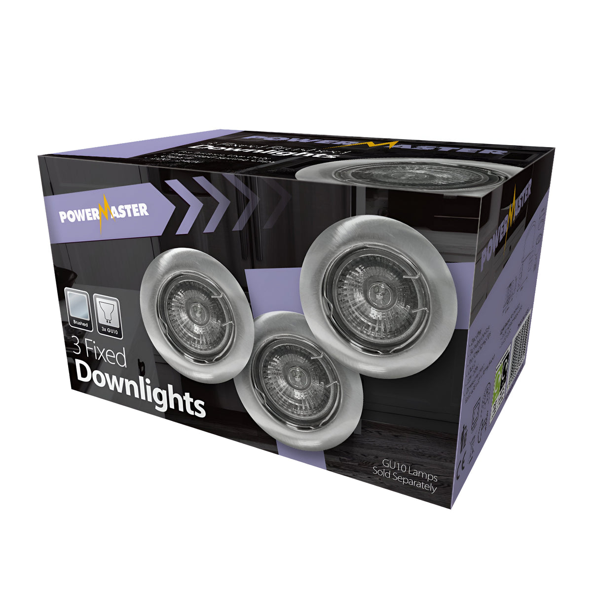 PowerMaster Indoor 3 Pack Fixed Downlights - Brushed Chrome