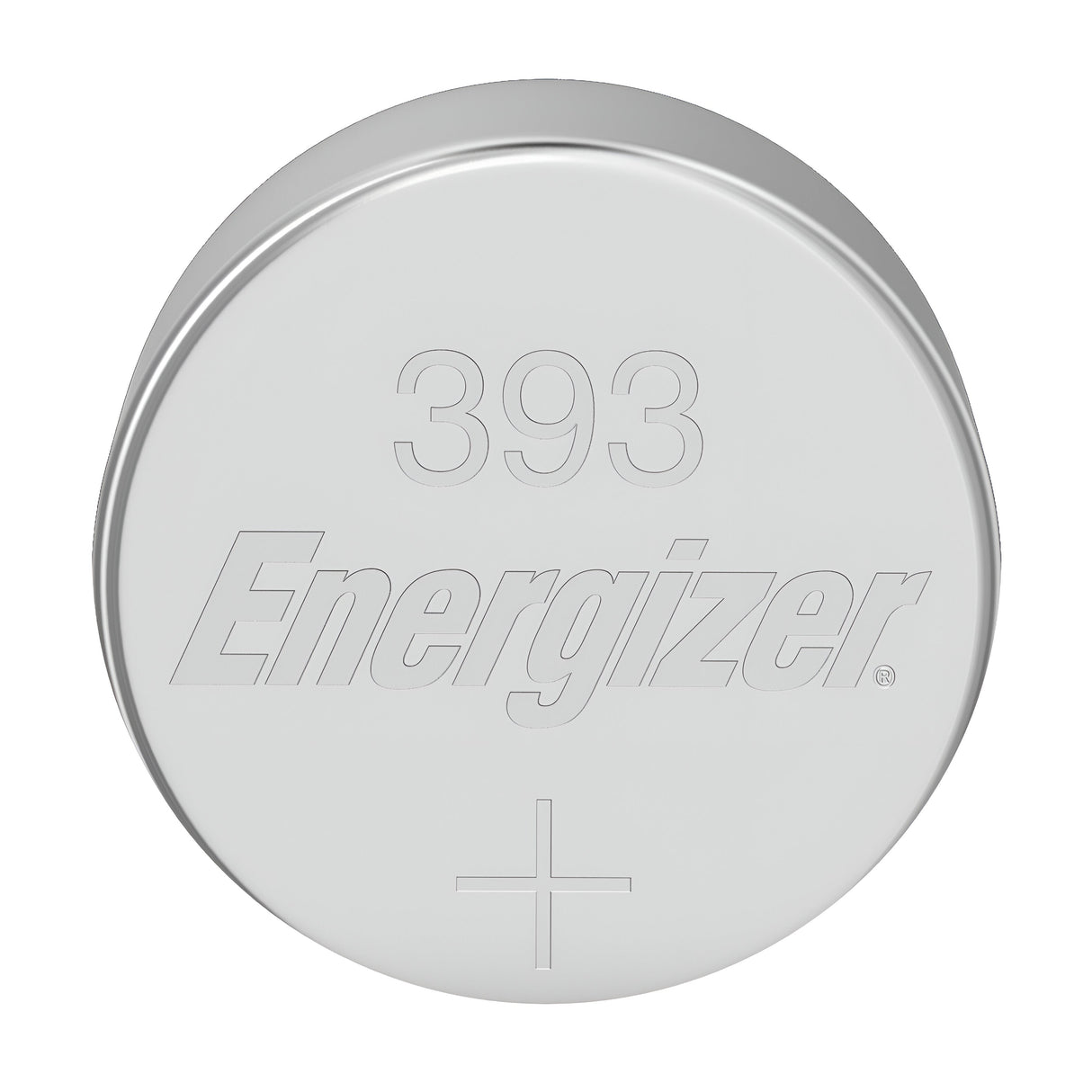The Energizer 393 Silver Oxide Button Cell Battery boasts a sleek, silver design with the number 393 and the brand name gracefully engraved. It includes a plus sign to indicate positive polarity, ensuring durability and long-lasting performance for all your essential devices.