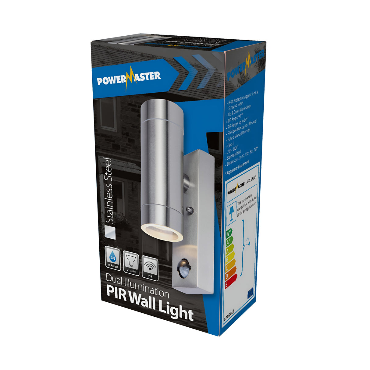 PowerMaster IP44 Outdoor Twin PIR Light - Stainless Steel