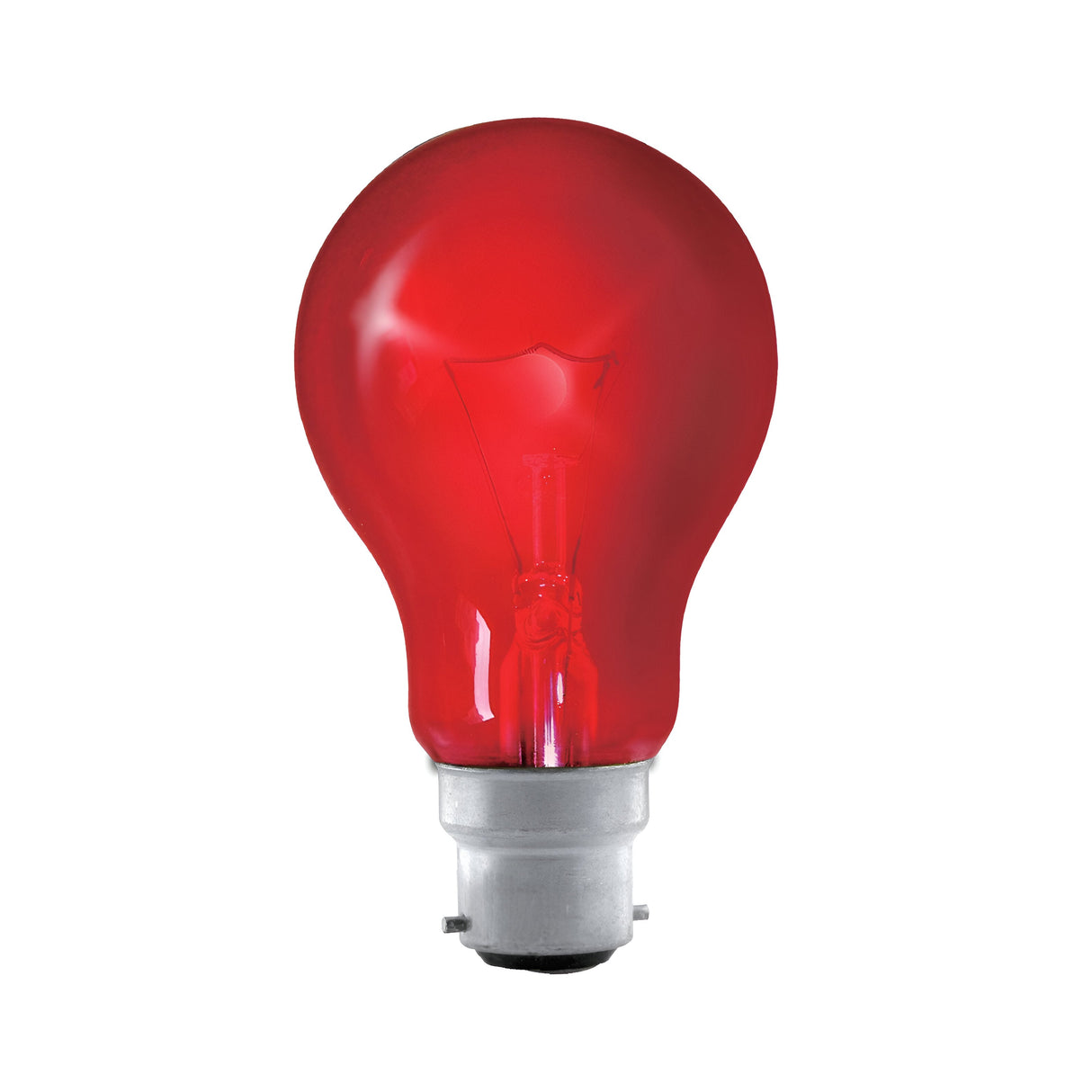 The Eveready 40W Fireglow Non-dimmable Light Bulb in red, with a B22 base and a color temperature of 1950K, emits a distinctive red light ideal for decorative purposes, set against a plain white background.