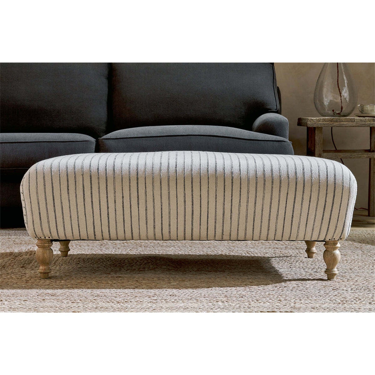 Sanja Stripe Upholstered Ottoman - Off White
